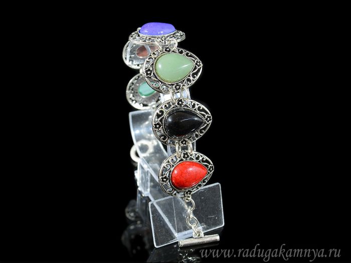 Bracelet on a metal base 6 drops 28*22mm with gems, 18, 20cm.