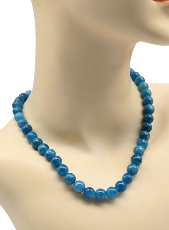 Beads made of calcite ball 10mm color azure, 44cm