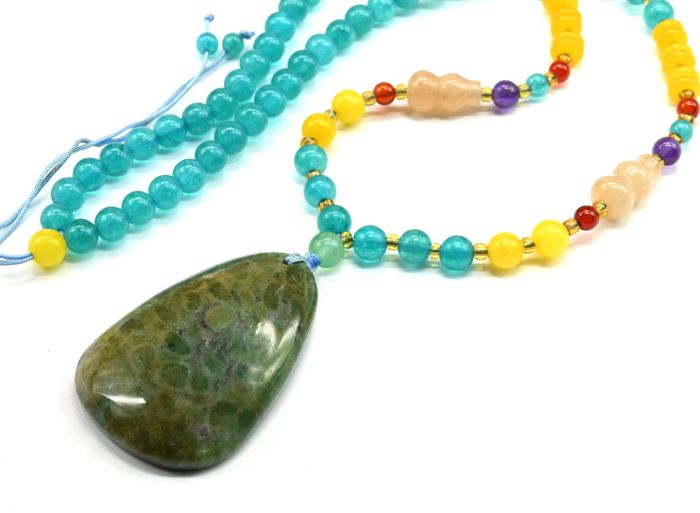 Beads made of calcite color.amazonite ball 6mm with coral pendant, 58cm