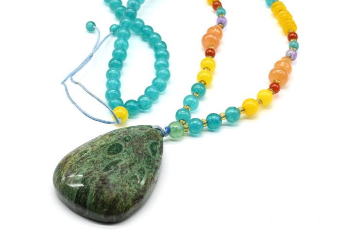 Beads made of calcite color.amazonite ball 6mm with coral pendant, 58cm