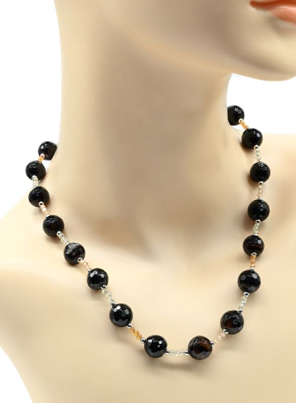 Beads made of agate ball gr.11-12mm with cubic zirconia, 47cm