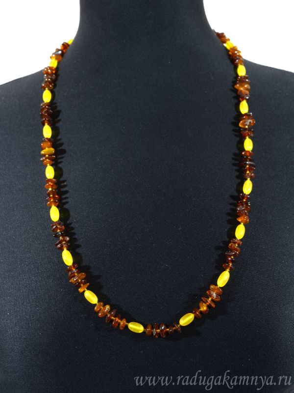 Beads made of amber crumb, cognac oval, honey, 73cm