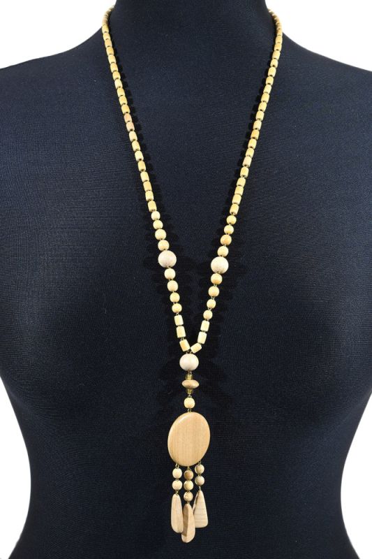 Wooden beads with a cloud pendant, 68cm