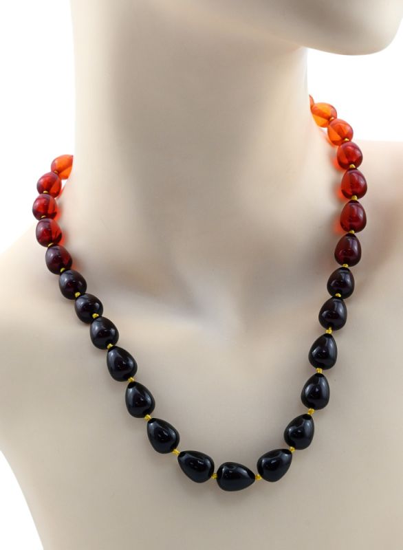 Beads made of amber droplet 10*13mm rainbow lemon-honey-cherry, 47cm