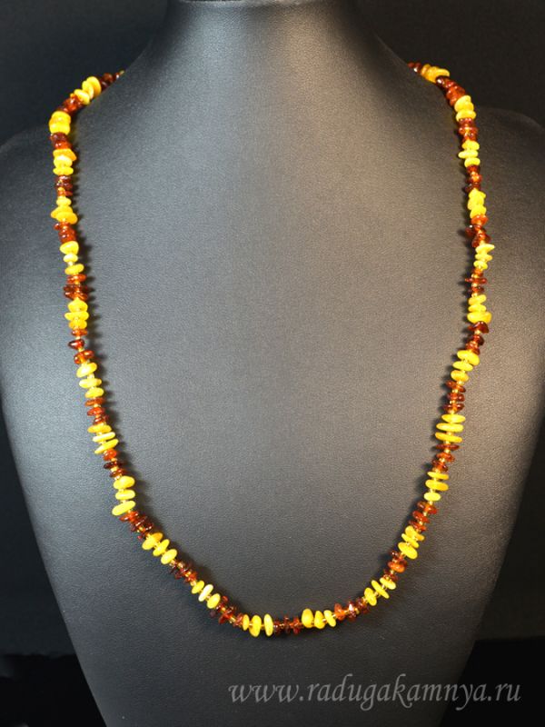 Beads made of amber, milk crumb, cognac, 65cm