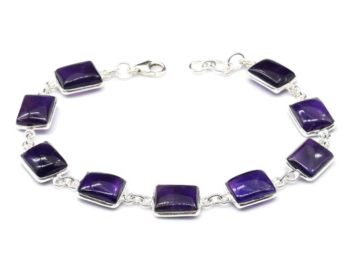 Bracelet C925 with amethyst rectangle 9*11mm, 18.5-19.5cm, 9.5gr.