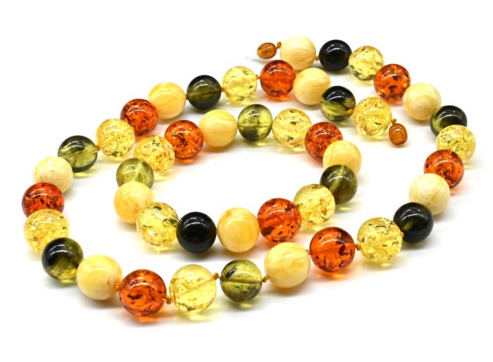 Beads and bracelet made of amber crumpled ball 14-15mm lemon, milk, green, cognac, 50cm