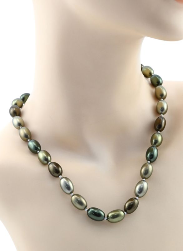 Beads from Mallorca oval 10*15mm color.khaki, 47cm