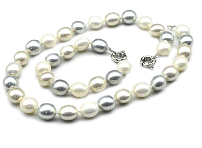 Beads, bracelet from Mallorca oval 13*15mm color. white, gray, 47; 20cm