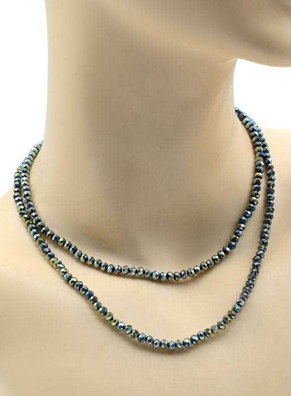 Beads bracelet with an elastic band made of zircon corn gr.4mm green-blue, 84cm