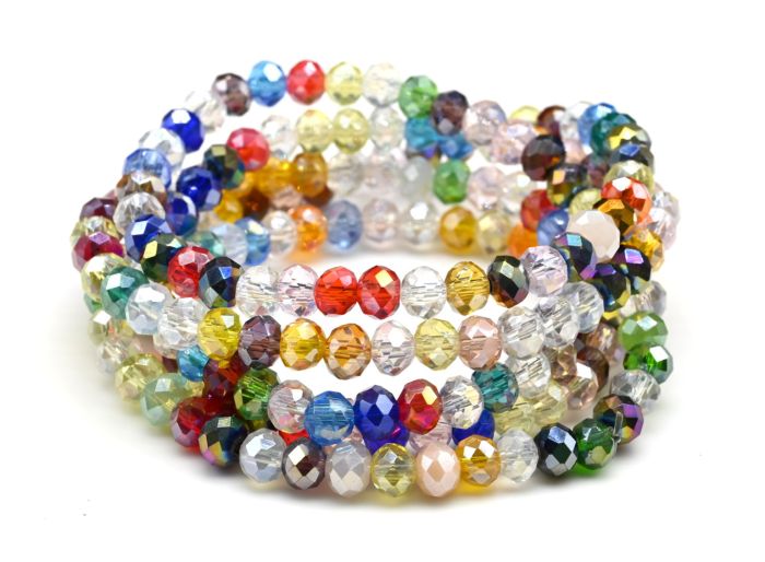 Beads bracelet with an elastic band made of zircon corn gr.6mm assorted, 86cm.