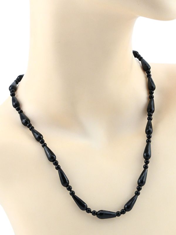 Beads made of black onyx drop gr.6*16mm, ball 4mm, 50cm