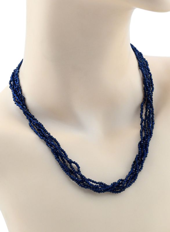 Zircon beads of 5 strands ball gr.2mm color.dark blue, 46cm