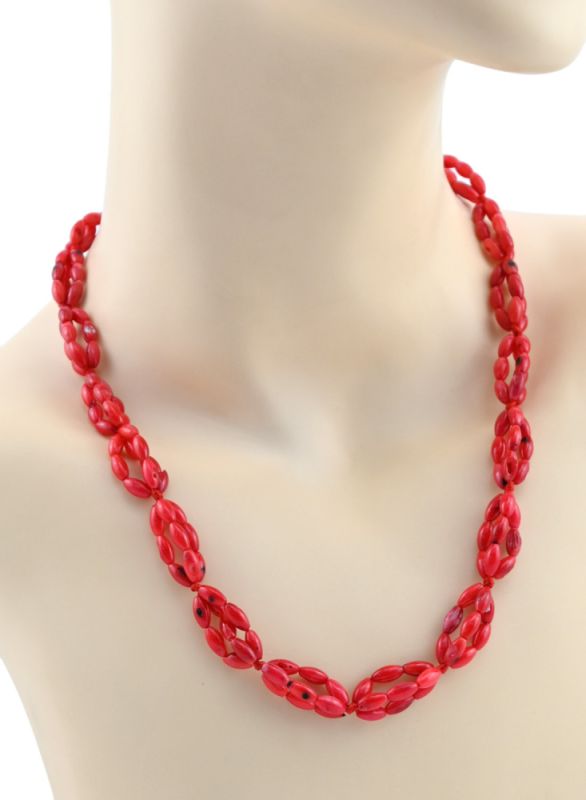 Coral beads triple weave red 51cm rice.