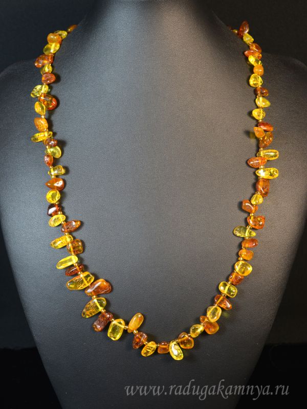 Amber beads sea buckthorn lemon, cognac, 62cm