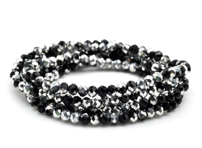 Beads bracelet with an elastic band made of zircon corn gr.4mm pyrite, black, 84cm