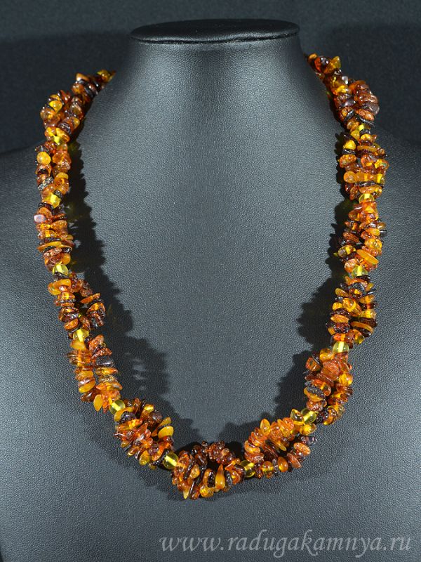 Amber beads triple honey, cognac, 51cm