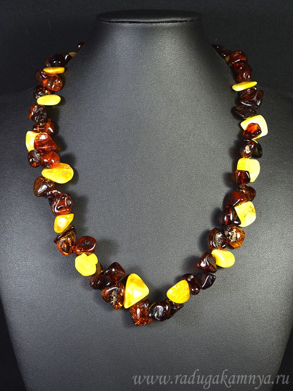 Amber beads sea buckthorn milk, cognac, 54cm