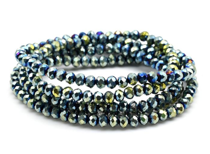 Beads bracelet with an elastic band made of zircon corn gr.4mm green-blue, 84cm