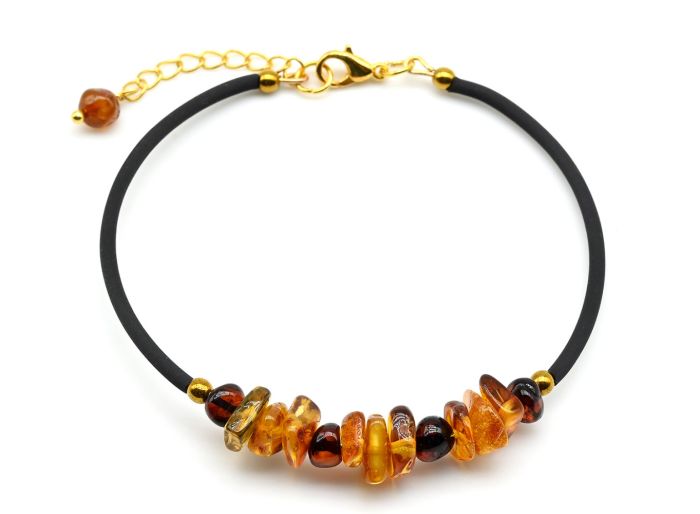 Women's bracelet with amber on a spring galtovka, crumpled ball of cognac color, 17cm