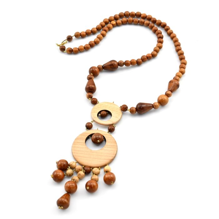 Beads made of wood with a Matryoshka pendant, 55cm