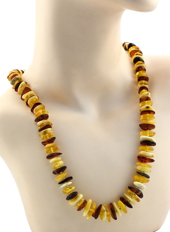 Amber beads large lemon, milk, cognac, 60cm