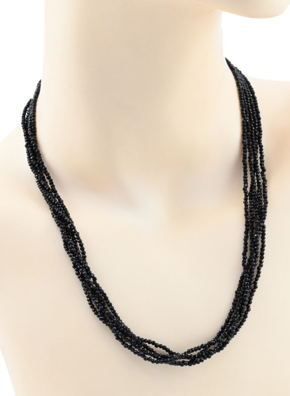 Zircon beads 5 strands ball gr.2mm color.black, 49cm