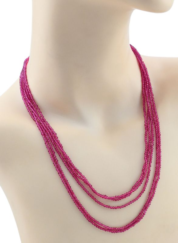 Zircon beads 5 strands ball gr.2mm color crimson, 48cm