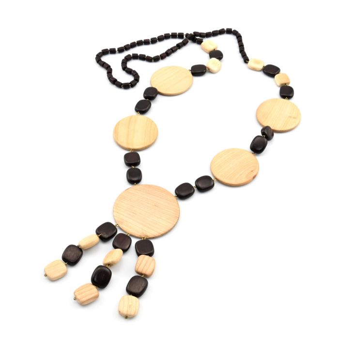 Wooden Bella beads with pendant, 88cm