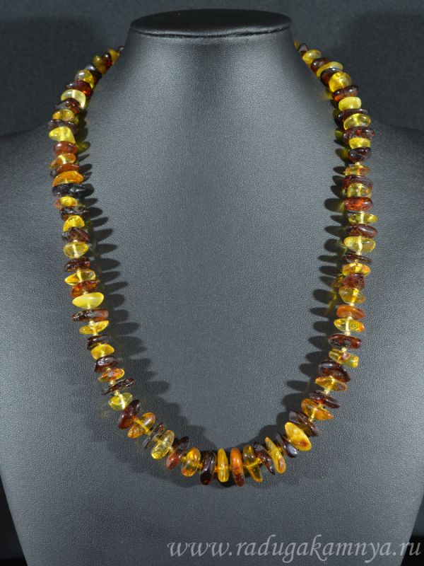 Amber beads large honey crumb, cognac, 54cm