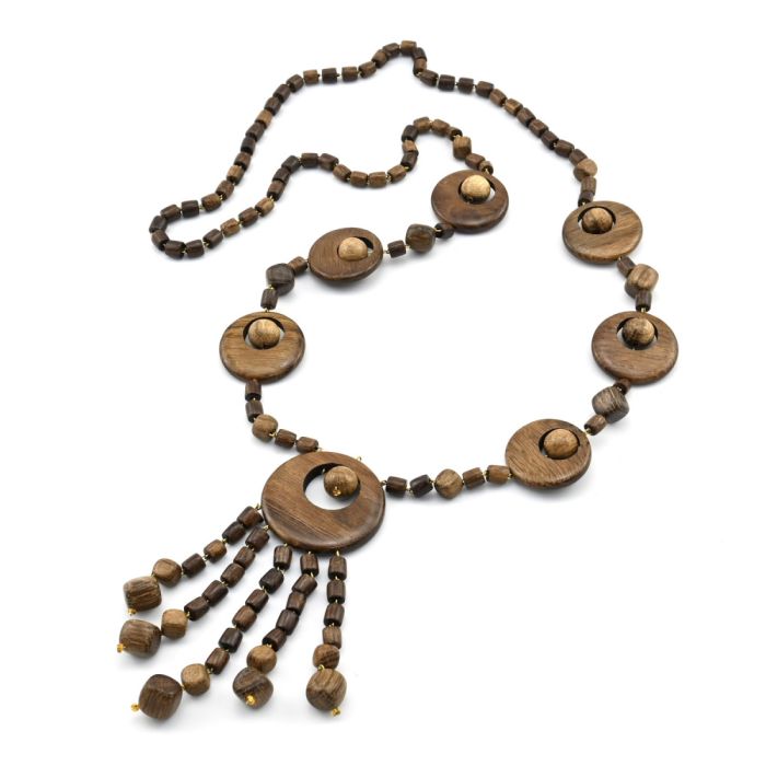 Beads made of wood with Julia pendant, 84cm