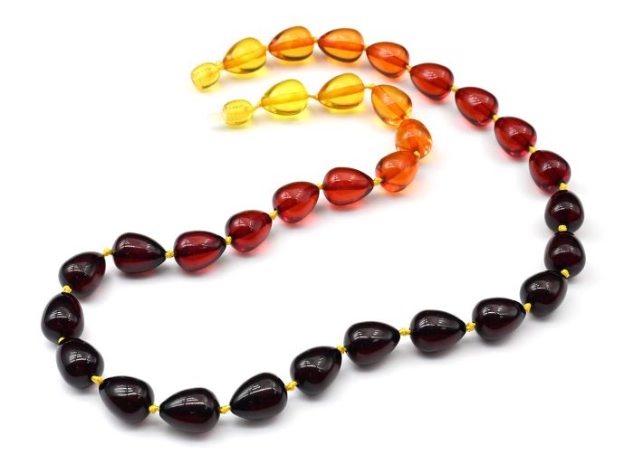 Beads made of amber droplet 10*13mm rainbow lemon-honey-cherry, 47cm