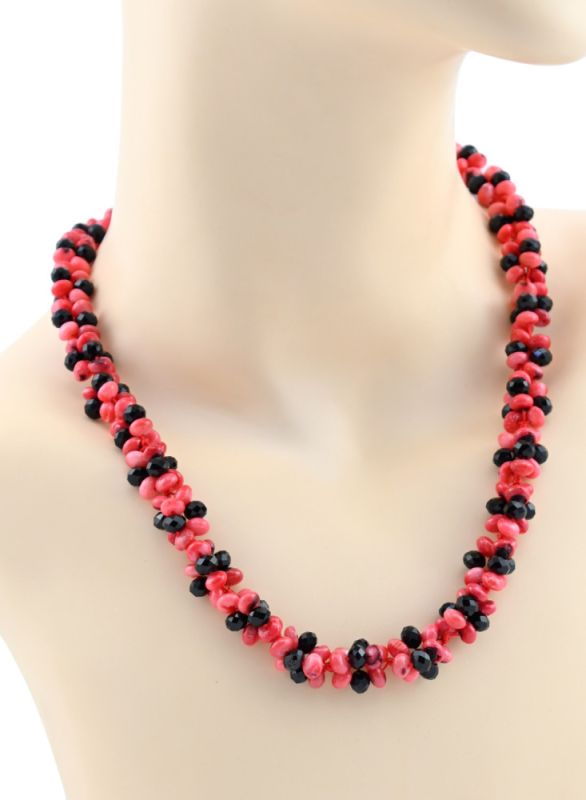 Pink coral beads triple weave corn with zircon, 50cm.